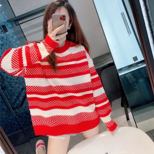 

women's sweaters designer clothes oversize 2021 winter christmas red striped embroidery pullover loose sweater women knitted, White;black