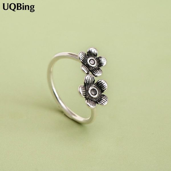 

cluster rings 100% real pure 925 sterling silver flower ring fashion adjustable finger vintage for women girlfriend gifts, Golden;silver