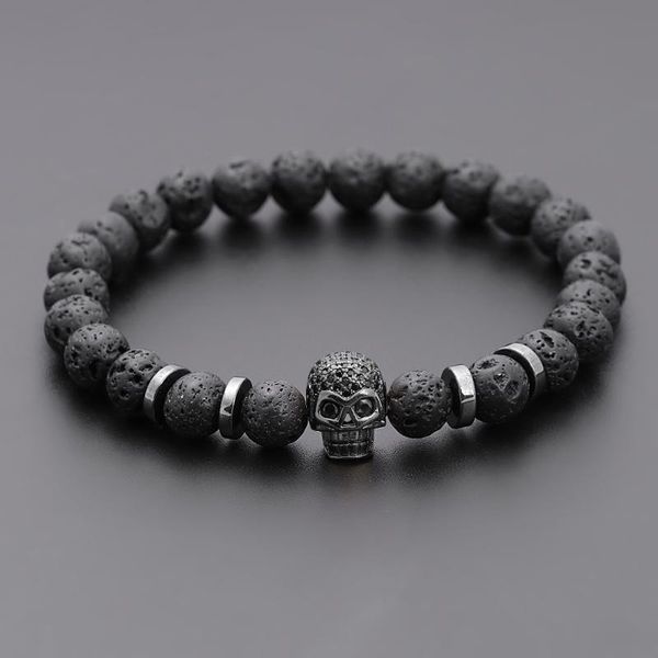 

charm bracelets black eye skull hematite bead bracelet men classic handmade 8mm lava stone for jewelry gift, Golden;silver