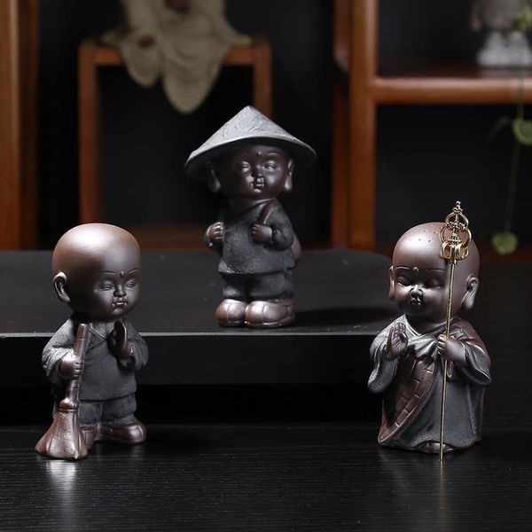 Objetos decorativos Figurines Cerâmica Little Monk Guerreiro Budda Estátuas Samurai Pessoal Criativo Chá Favorito Cerâmica Buda Decoração