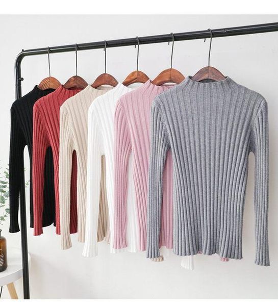 

women's sweaters retro knitwear spring summer fashion casual long sleeve slim o-neck solid cotton office lady houthion, White;black