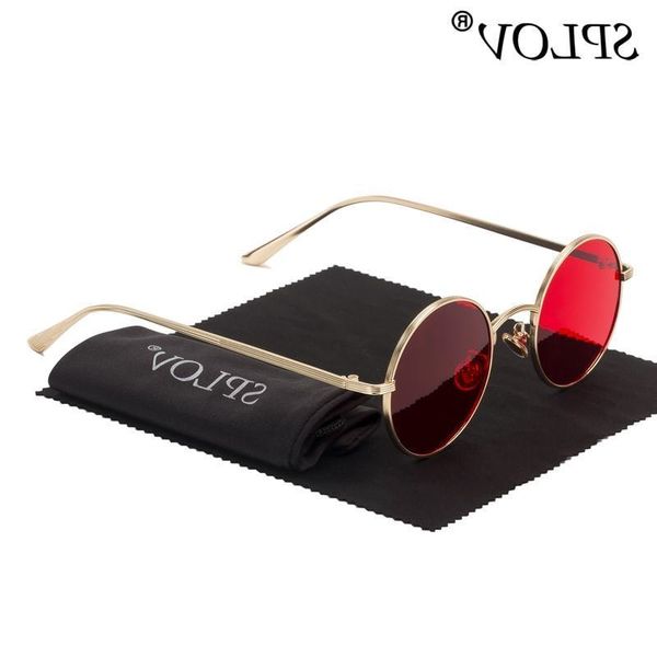 

splov vintage men sunglasses women retro punk style round metal frame colour lens sunglasses fashion goggles gafas sol mujer glasses wholesa, White;black