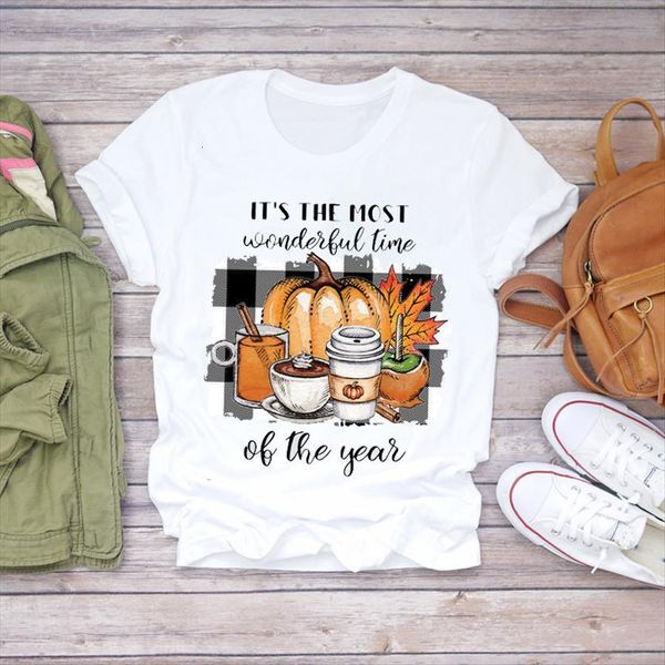

plaid pumpkin coffee fall autumn women t shirts thanksgiving halloween print graphic female tee, White