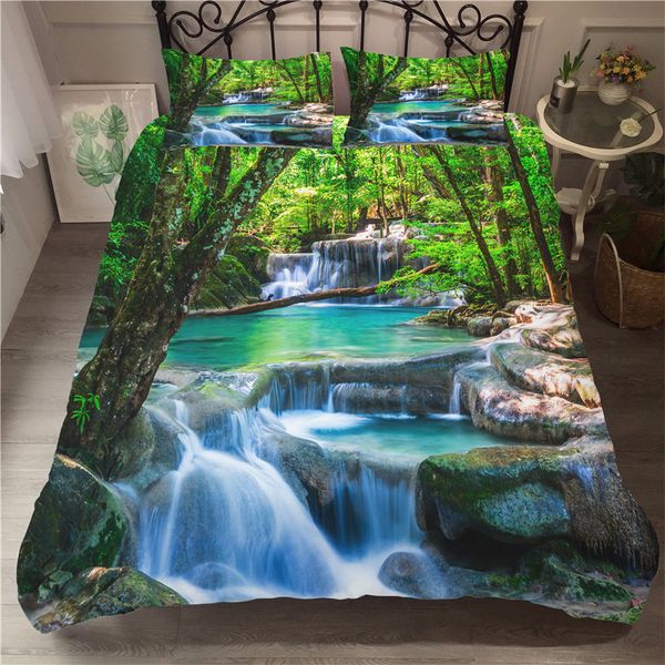 

natural scenery pattern bed linens 3d landscape forest waterfall print queen bedding duvet cover set bedspreads with pillowcase
