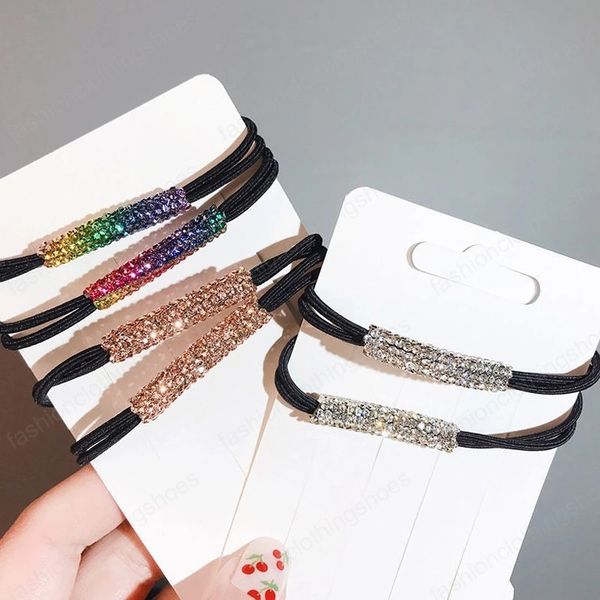 

multicolor beads hair tie elastic hair rope simple metal rhinestone scrunchies ponytail headdress for women accessories fashion, Slivery;white