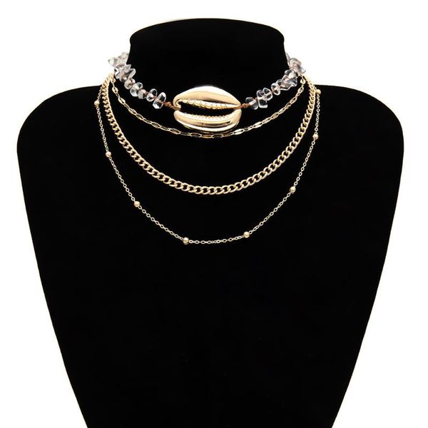 

pendant necklaces interesting fun ladies decoration accessories vintage metal natural stone string shell multilayer necklace jewelry, Silver