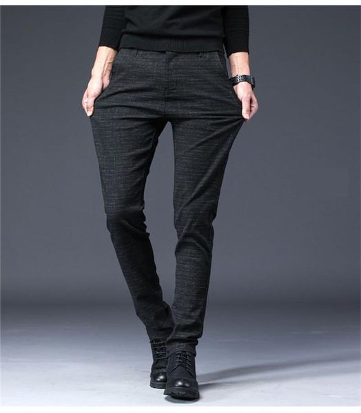 

men's pants 2022 spring autumn men casual elastic long trousers male cotton lattice straight gray work pant large size 28-38, Black