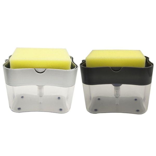 

liquid soap pump dispenser with sponge holder cleaning container manual press organizer kitchen cleaner tool home