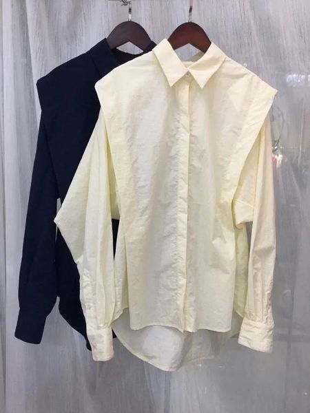 

women shirt 2021 autumn and winter solid color lapel cotton long-sleeved women's blouses & shirts, White