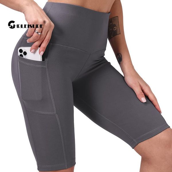

yoga outfit chrleisure summer sport shorts for women seamless five-point biker short with side pocket hip lift gym fitness tights