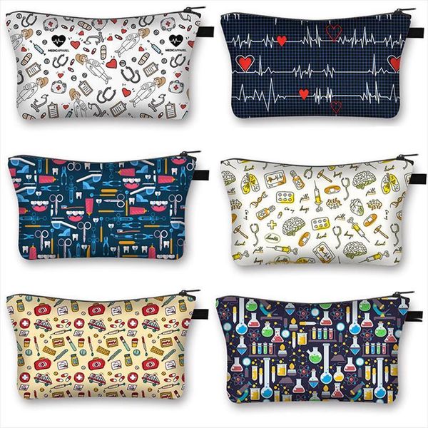 

nurse electrocardiogram printing lady cosmetic bags pills girl storage fashion case