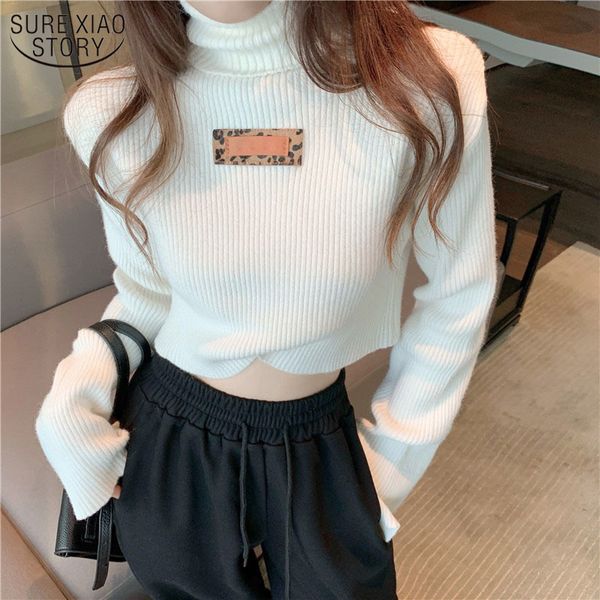 

solid basic cropped spring fashion clothing sweater turtleneck bottoming shirt women's joker pull femme 12847 210508, White;black
