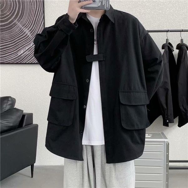 

men's casual shirts and women's loose long sleeved shirts, hip hop wear, autumn winter, 2021, White;black