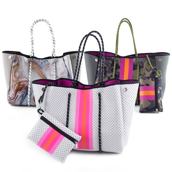 

2022 selling perforated neoprene bag beach bag tote handbag bags for women