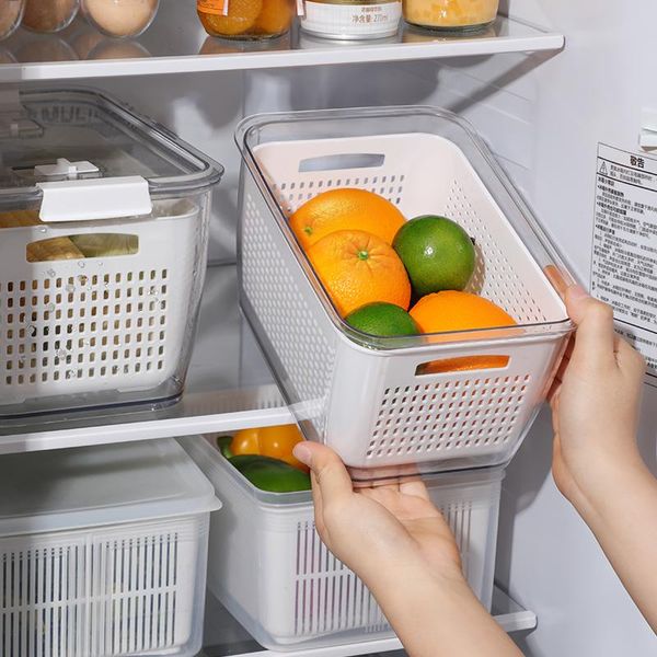 

fridge storage box refrigerator fresh vegetable fruit boxes drain with lid basket multifunctional kitchen plastic tool organizer bottles & j