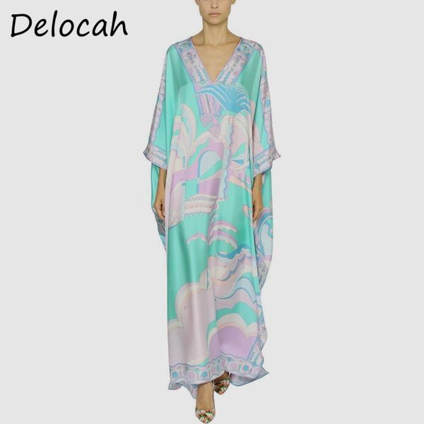

casual dresses delocah women autumn fashion runwayÂ party loose dress v-neck geometric printed ladies maxi robe long boho vestidos, Black;gray