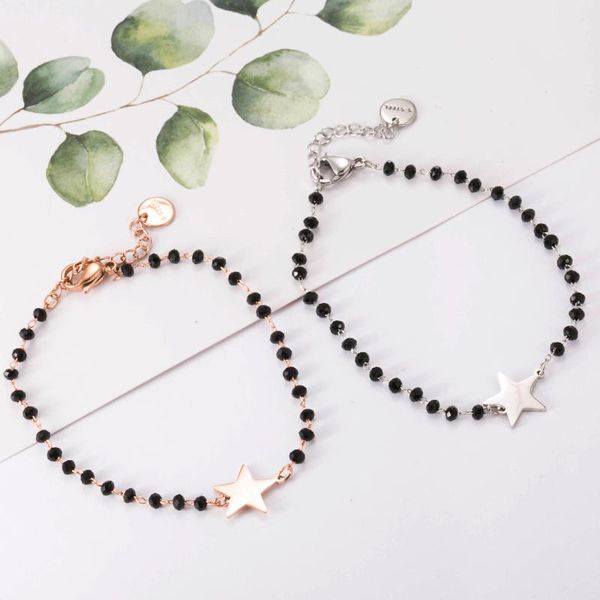 

charm bracelets korean fashion women's jewelry stainless steel pentagram black crystal bracelet anniversary girl gift, Golden;silver