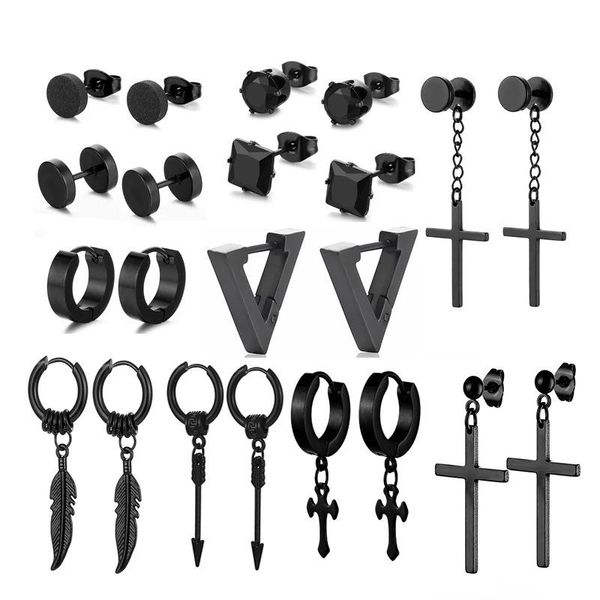 

dangle & chandelier 1 pair of titanium steel stainless earrings black perforated men's and women's punk gothic barbell earring, Silver