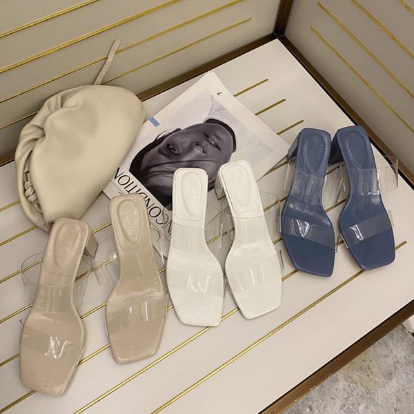

design slides women low heels summer shoes female transparent muller sandals lady casual blue block high slippers, Black