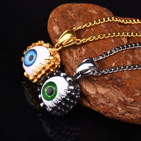 

pendant necklaces stainless steel gold color men hip hop eye of the devil 60cm link chain fashion necklace jewelry gift, Silver