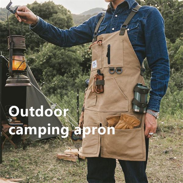 

aprons outdoor camping apron multiple pockets wear-resisting working clothes men women kitchen bbq garden unisex