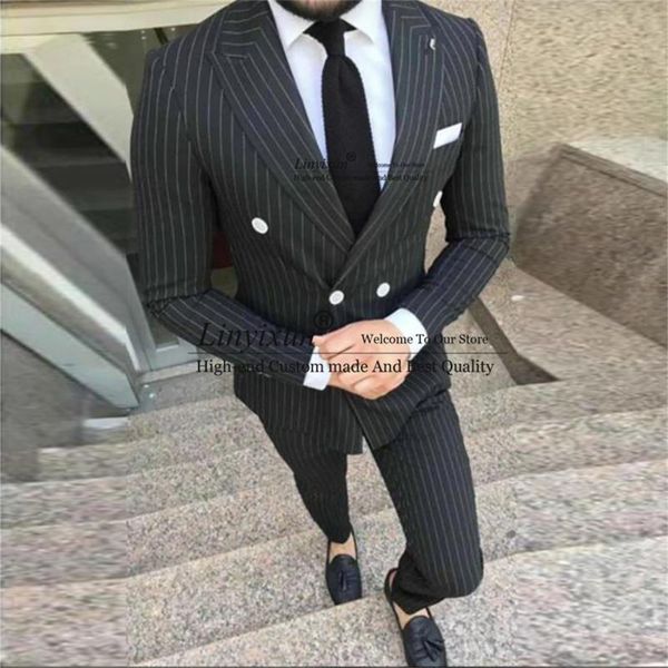 

men's suits & blazers classic back stripe mens wedding slim fit groom tuxedos double breasted 2 pieces jacket pants set business male b, White;black