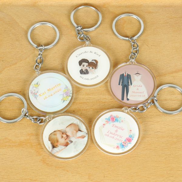 20pcs logo personalizzato portachiavi bomboniere personalizzate comunione baby shower regali di compleanno accessori da sposa