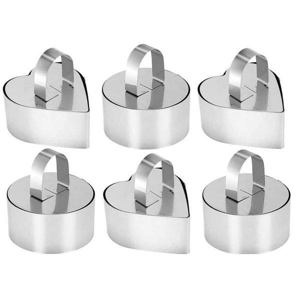 

baking & pastry tools mousse rings stainless steel cake circle mold cooking dessert mould with pusher 6 pcs (round heart)