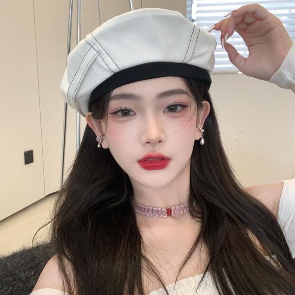 

berets ins british suture beret women korean version of the wild street hat retro fashion painter cap czapka zimowa damska, Blue;gray
