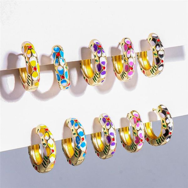 

hoop & huggie vintage circle geometric small drop earrings for women bohemian round metal statement party enamel jewelry, Golden;silver