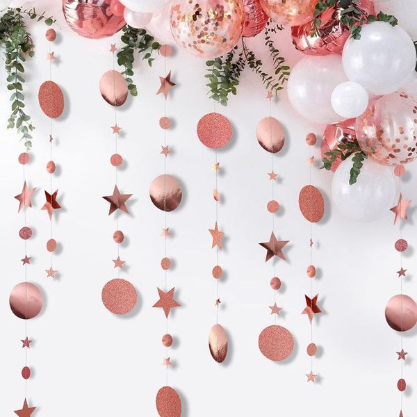 

party decoration rose gold glitter garlands star circle sequins rustic romantic wedding wall decor banner happy birthday kid girl 1st
