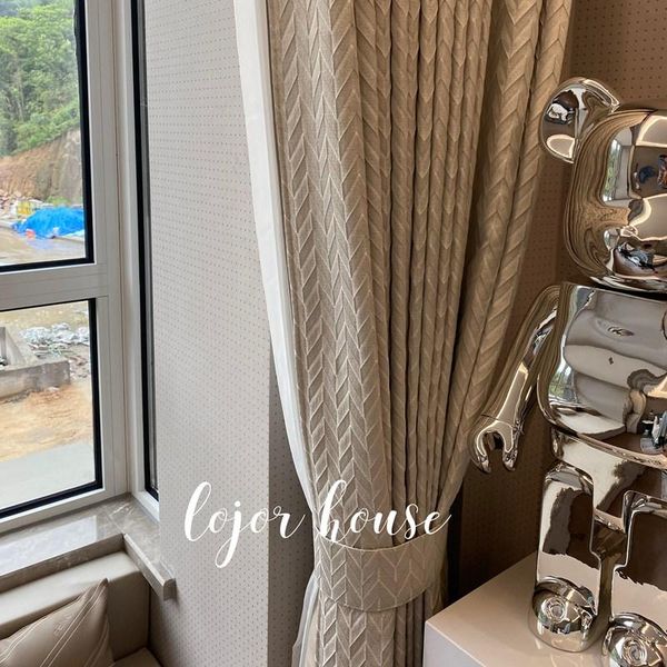 

curtain & drapes beige embossed light luxury curtains for living dining room bedroom leju cotton and linen 2021 japanese