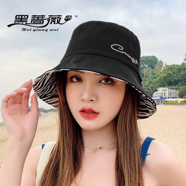 

summer new xingx embroidered reversible fisherman hat womens korean-style fashionable casual internet celebrity letters sun hat summer deliv, Blue;gray