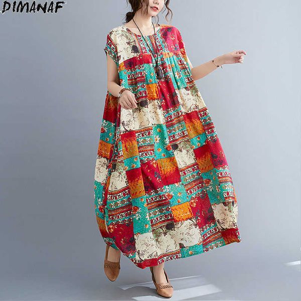 

summer dress women vintage floral sleeveless linen vest female loose maxi pattern painted casual 5xl 210531, Black;gray