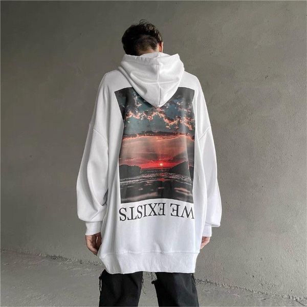 

men's hoodies & sweatshirts white patchwork sweatshirt boy pullover cartoon hoodie casual long sleeve loose harajuku high street, Black