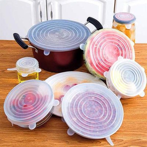 

kitchen storage & organization 6pcs adaptable silicone caps covers for dishes reusable wrap bowl pot cover stretch lids cooking cookwar