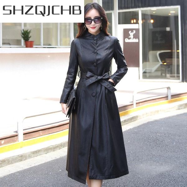 

women's leather & faux shzq 2021 fashion est spring jackets large size of female clothing 5xl pu x-long motorbikes jacket lwl388, Black