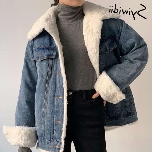 

women's jackets denim syiwidii velvet jacket fall 2021 women coats pliced solid fleece flocking korean style jean winter clothes blue, Black;brown