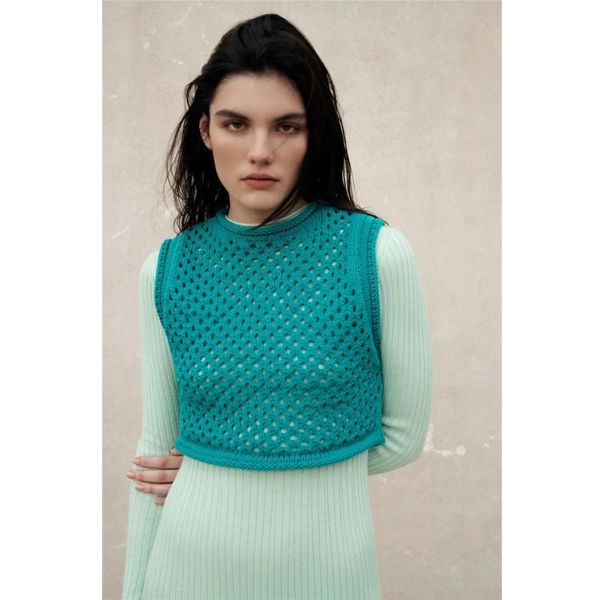 

women's vests 2021 autumn casual fashion solid round collar sleeveless hollow out women streetwear chic knitted pullover cropped sweate, Black;white