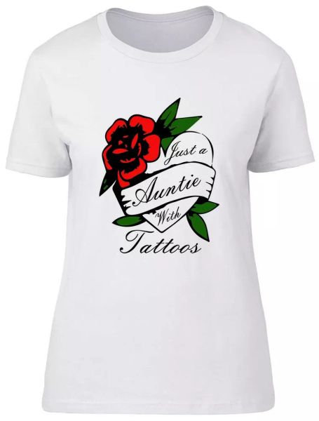 

new listingjust a auntie with tattoos rose heart design fitted womens ladies t shirt, White;black