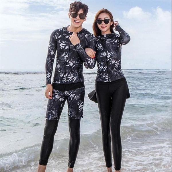 

one-piece suits fashion print women men lovers rash guards anti uv 2021 hooded jacket+crop+pants rashguard for mens coat surf swimsuit