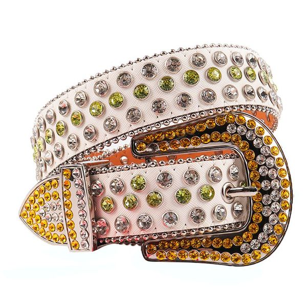 

belts white green rhinestone pu leather western women cowgirl shiny diamond crystal studded waistband luxury design belt for men, Black;brown