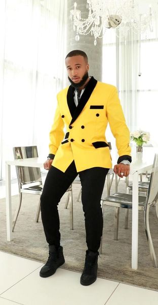 

men's suits & blazers fashion wedding suit for men yellow coat pants slim fit 2 piece custom made plus size formal man party tuxedo set, White;black