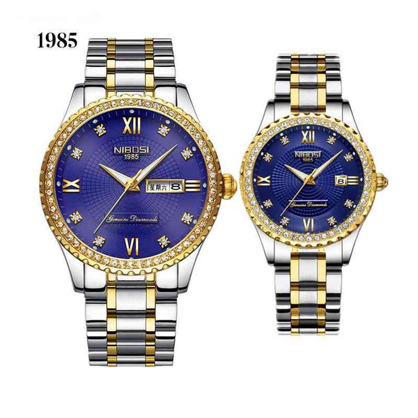 

nibosi couple watch brand luxury quartz wristwatches gold stainless steel lover watches men women relogio masculino, Slivery;brown