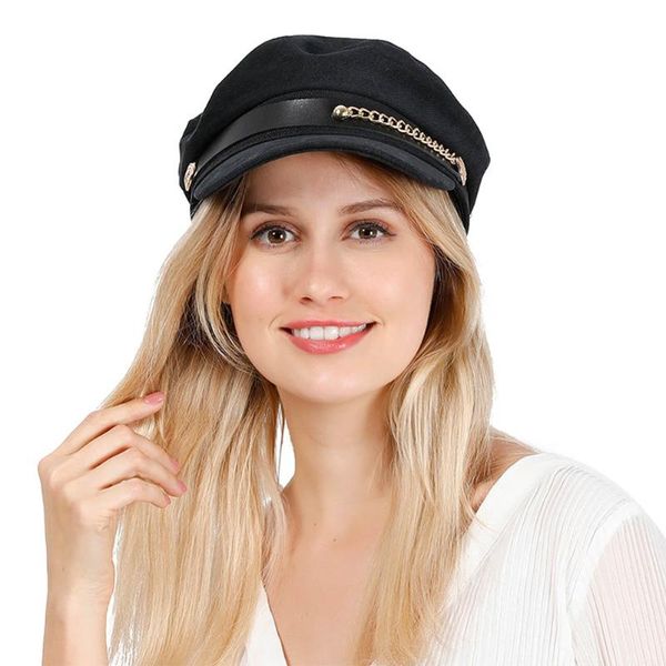 

women sboy cap classic retro visor beret hat greek fisherman fashion with chains detail berets, Blue;gray