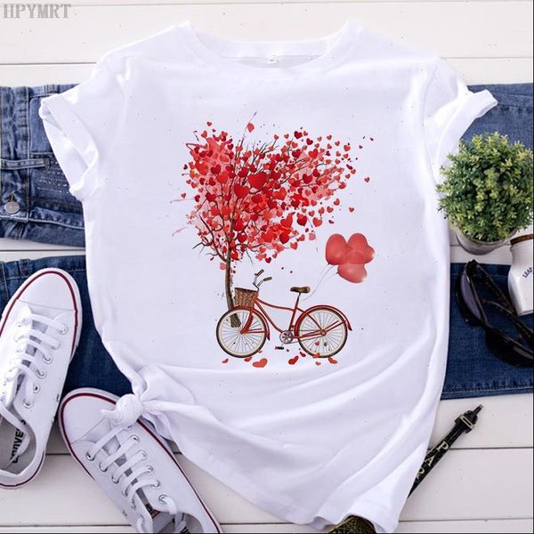 

harajuku women t shirt pink womens heart flower print casual summer fashion short sleeve plus size female clothing, White
