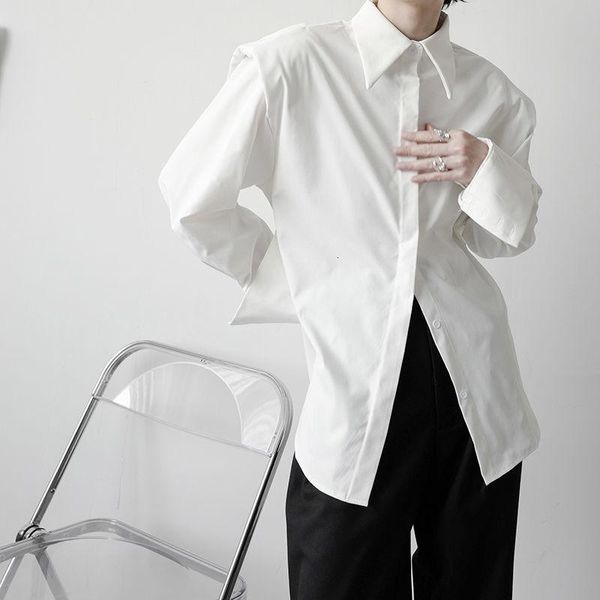 

men's casual shirts 2021 niche design shoulder pads for men brand autumn white black japan korean style lapel