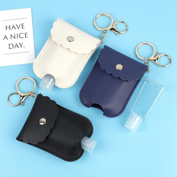 

keychains 30ml hand sanitizer case perfume leather portable hydroalcoholic gel bottle lace keychain holder, Silver