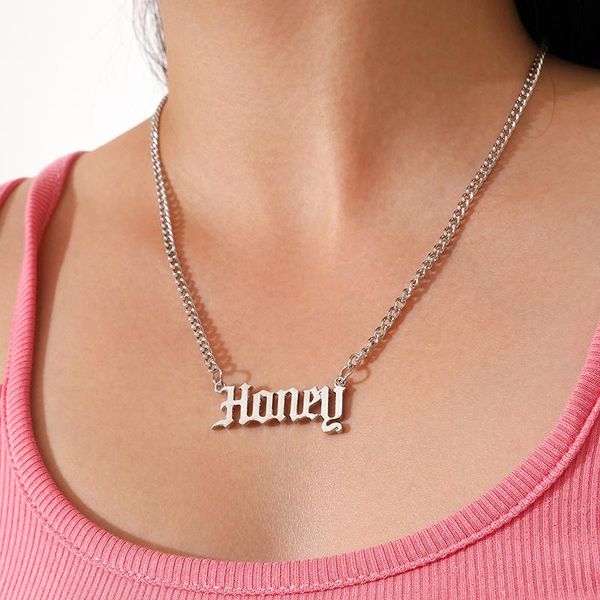 

pcs simple honey letter silver color necklaces classic women fashion chain pendant clavicle necklace retro jewelry chains