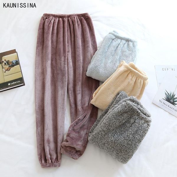 

women's sleepwear sleep pants winter warm flannel long women solid color loungewear thick homewear bottoms, Black;red